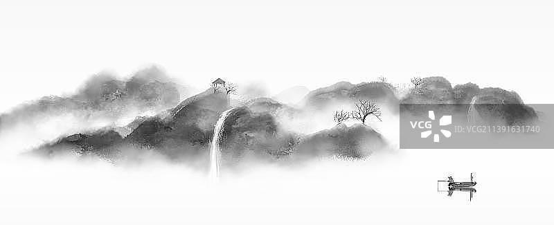 中国风意境山水画背景插画图片素材