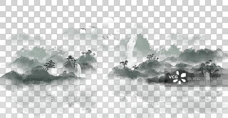 中国风意境山水画背景插画图片素材
