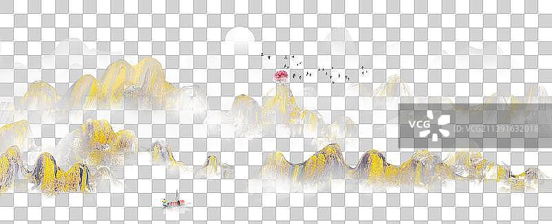 金色山水画图片素材