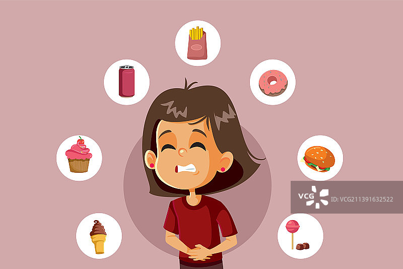 小女孩吃东西后肚子疼图片素材