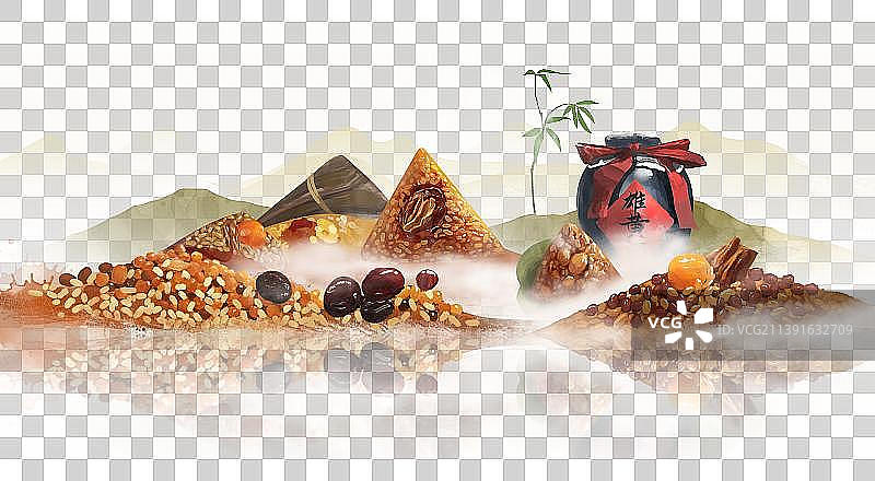 端午节插画中国风山水背景图片素材
