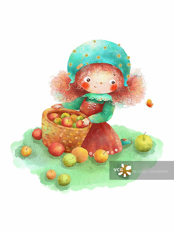 野外摘果子的女孩图片素材
