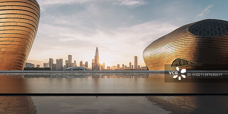 现代建筑与水面平台图片素材