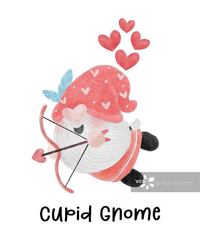 拿着弓箭和心形的可爱的丘比特侏儒图片素材