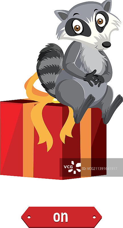 坐在礼品盒上的可爱浣熊图片素材