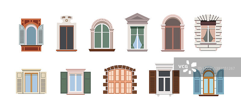 复古风格的不同城市窗户大型合集图片素材