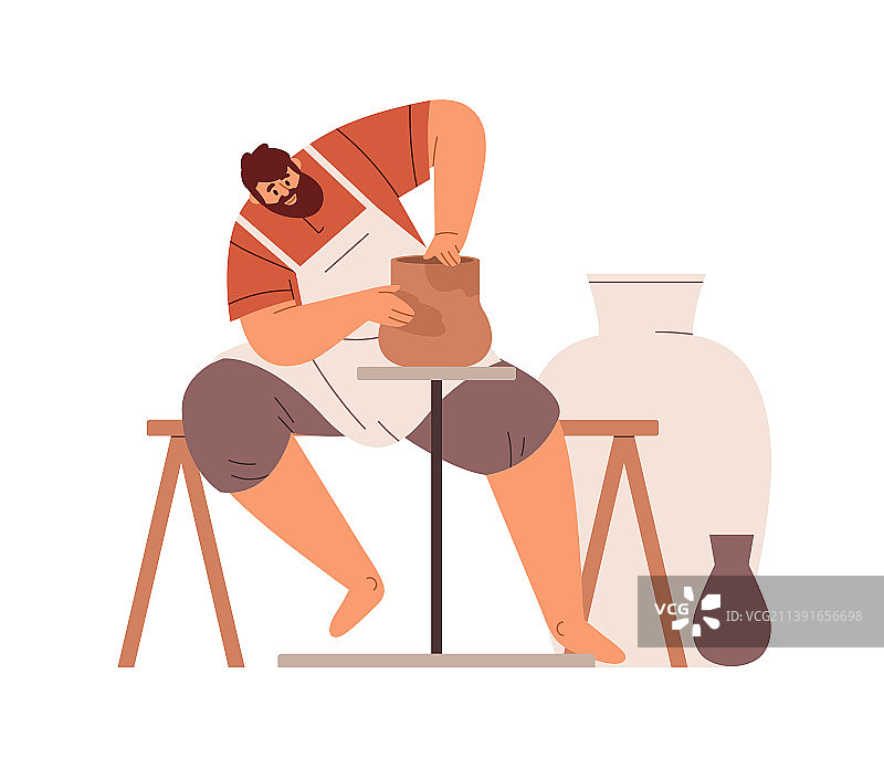 工匠在工作室制作陶罐图片素材