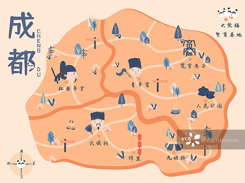 成都插画地图图片素材