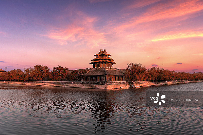 故宫角楼的秋色夕阳图片素材