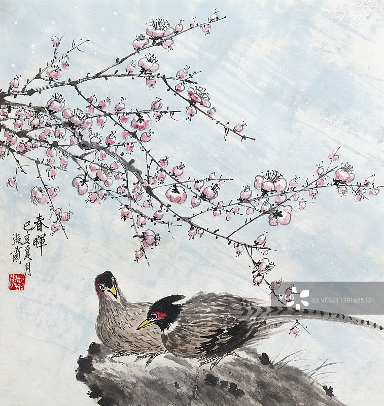 中国绘画——梅花与雉鸡图片素材