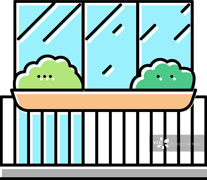 阳台上的植物彩色图标图片素材