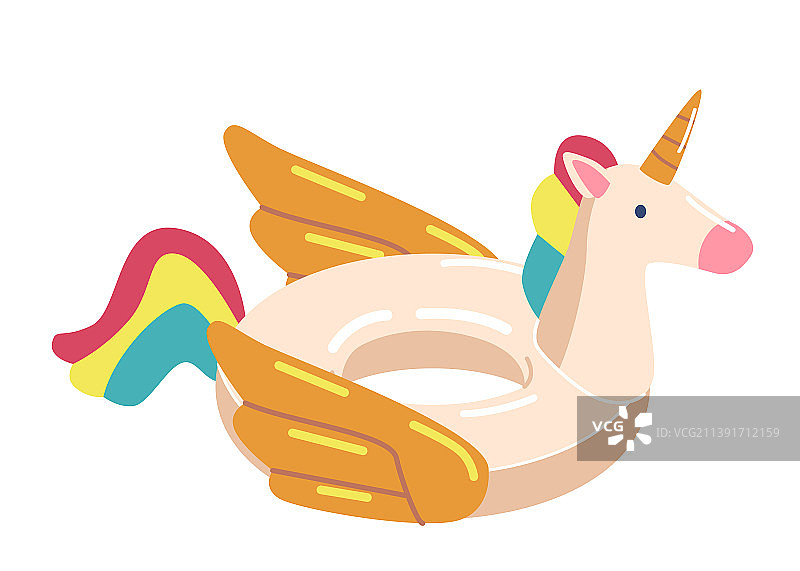 带彩虹色头发的独角兽充气游泳池图片素材
