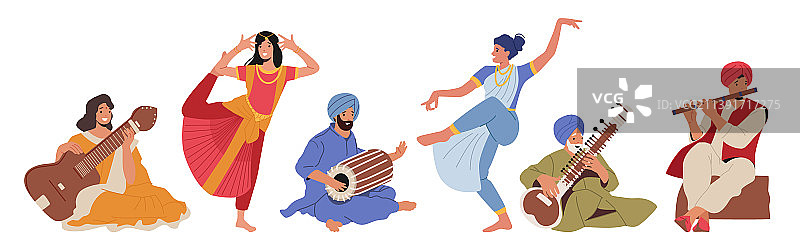 印度街头艺术家和音乐家插画集图片素材