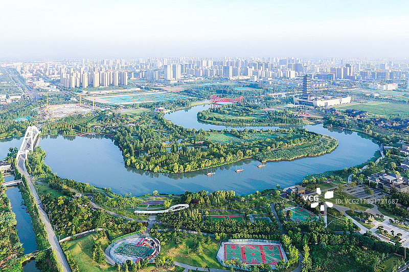 三湾全景，航拍扬州运河三湾湿地公园图片素材