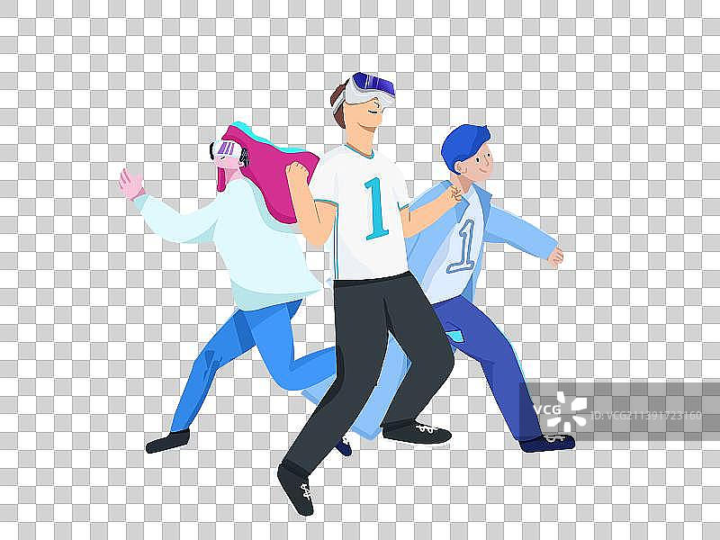 元宇宙插画VR眼睛人工智能3人未来虚拟玩家人物插画元素三角形站队图片素材