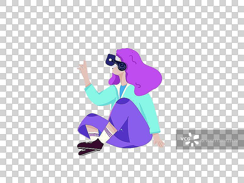 女性虚拟玩家智能家居戴着VR眼镜元宇宙插画人物元素图片素材