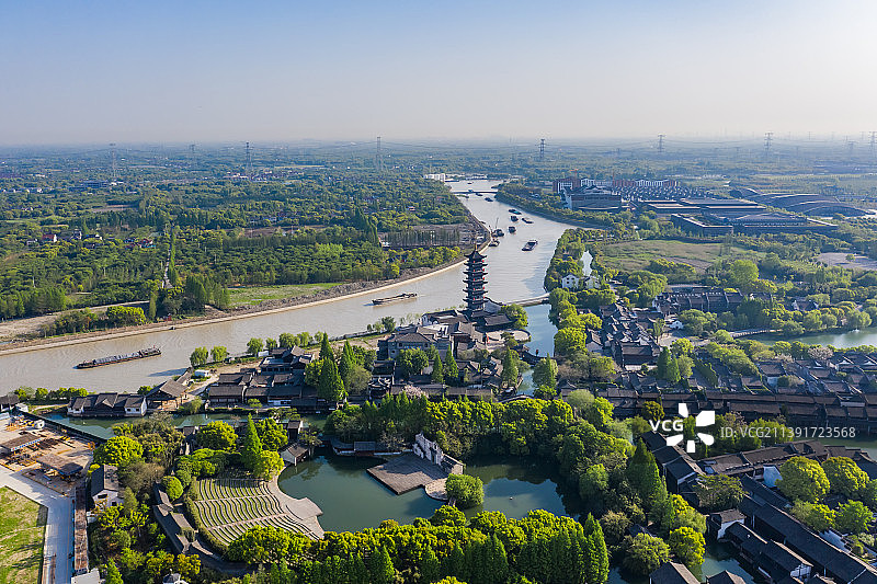 航拍浙江嘉兴段京杭大运河图片素材