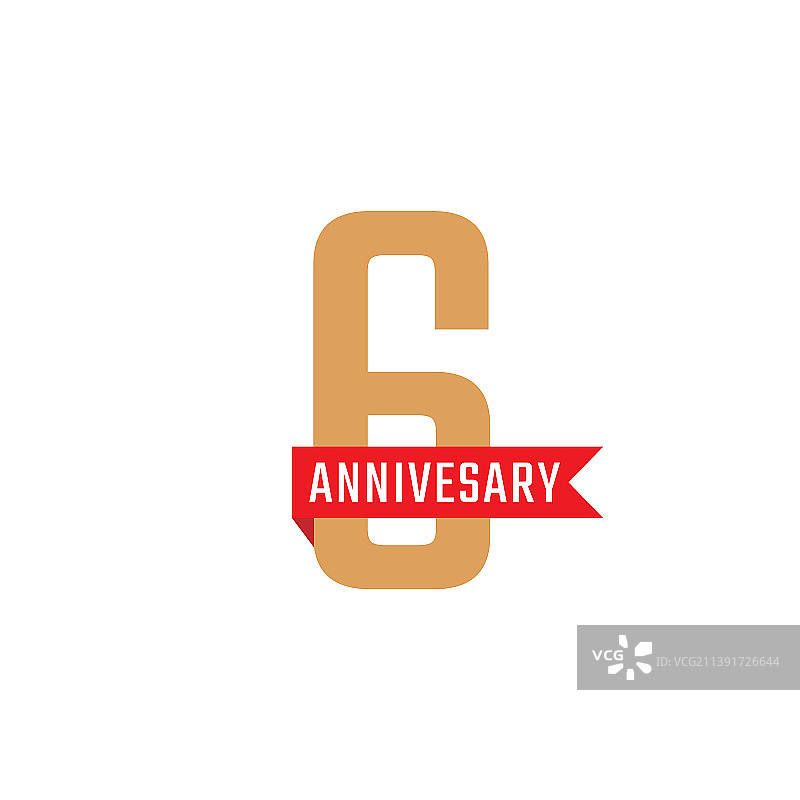 红色丝带装饰的6周年庆典图片素材