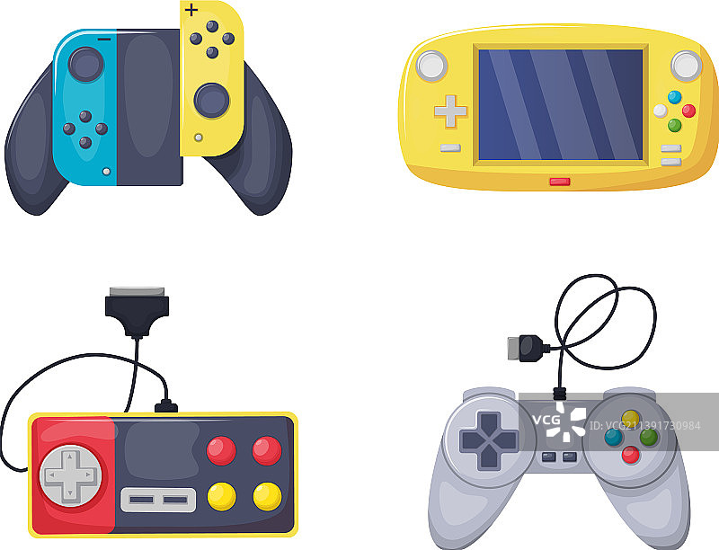 游戏机对象集合：游戏手柄和操纵杆图片素材
