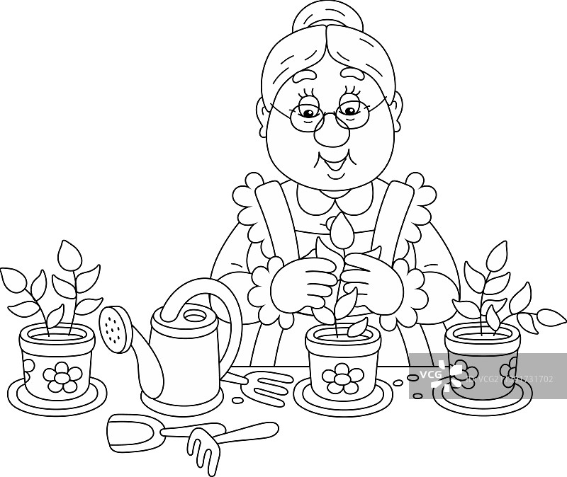 老妇人摆弄幼苗图片素材