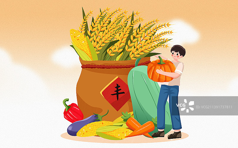 传统节气秋分粮食丰收插画海报图片素材