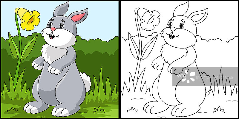 彩色兔子填色页图片素材