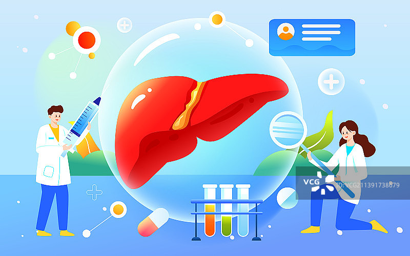 世界肝炎日医生检查肝脏治疗肝炎疾病插画图片素材