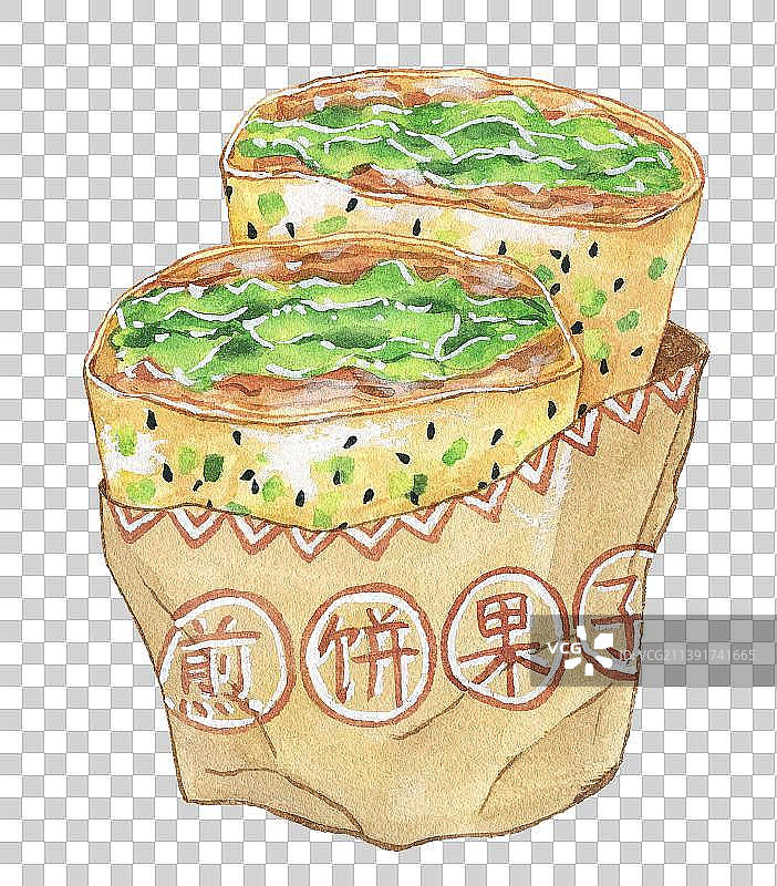 天津特色小吃煎饼果子 水彩手绘插画图片素材