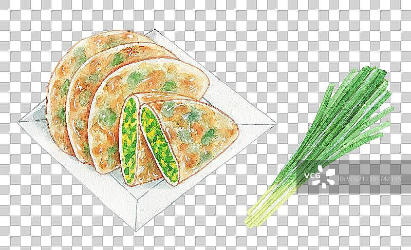 中式餐饮特色小吃韭菜盒子 水彩手绘插画图片素材