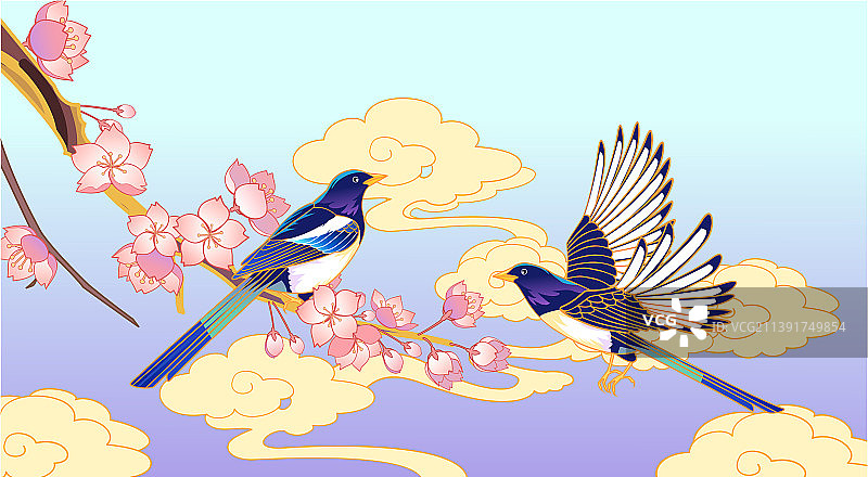 国风七夕节喜鹊插画图片素材