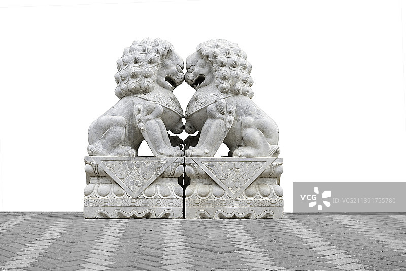 一对儿汉白玉石狮图片素材