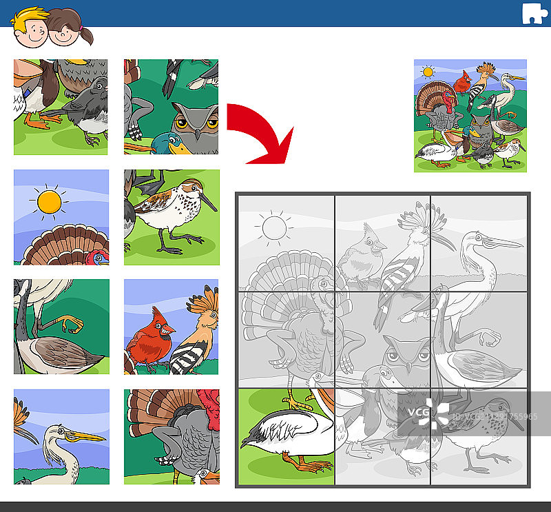 卡通小鸟拼图游戏图片素材