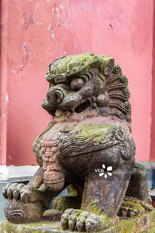 中国四川蒙顶山天盖寺的石狮子图片素材