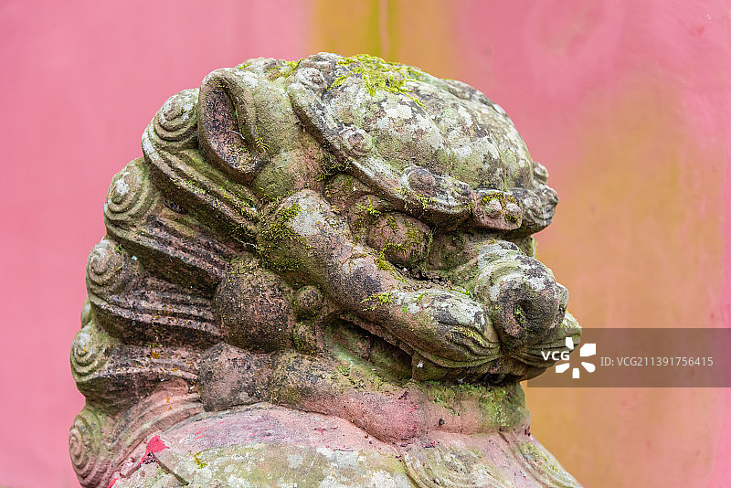 中国四川蒙顶山天盖寺的石狮子图片素材