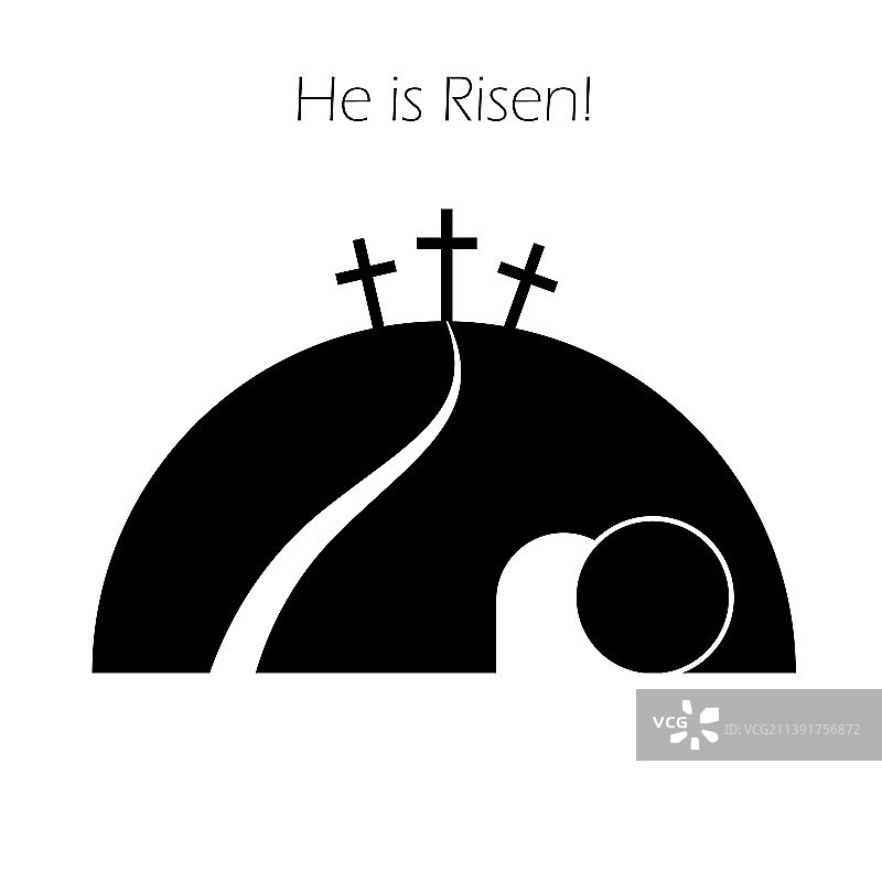 卡通洞穴三十字架复活节快乐图片素材