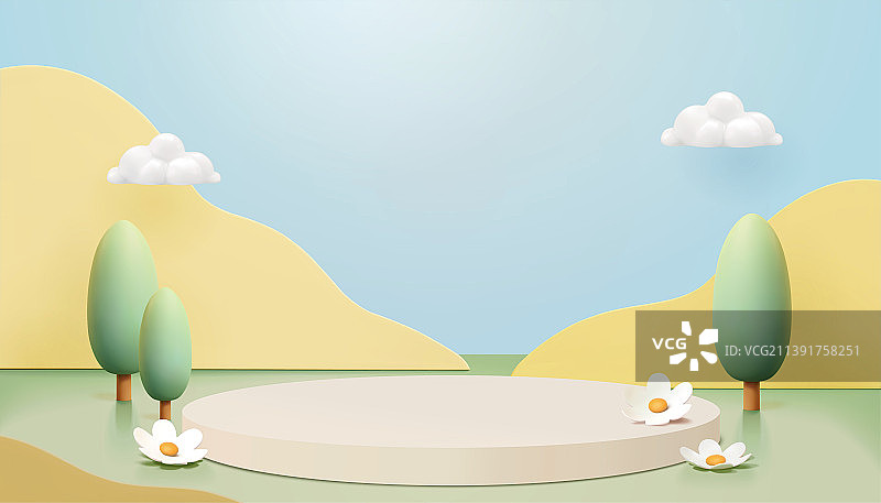 田园风光圆形展示台背景图片素材