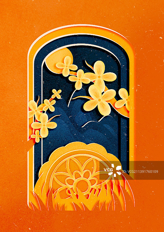 新中式简约剪纸风秋季中秋图片素材