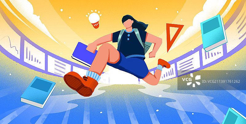 卡通手绘读书教育学习开学季插画图片素材