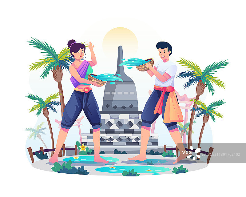 快乐情侣互相泼水图片素材