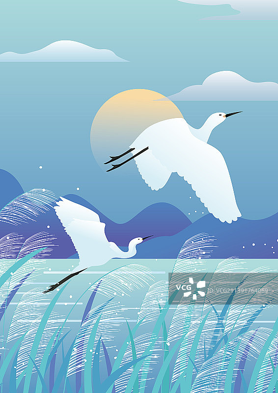 传统节气白露唯美自然景色插画海报图片素材