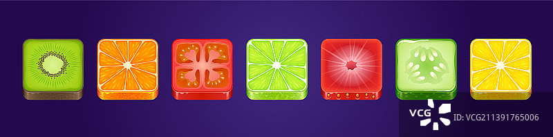 游戏UI应用图标方形食物纹理按钮套装图片素材