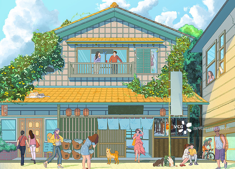 小清新场景插画｜夏日小酒馆图片素材