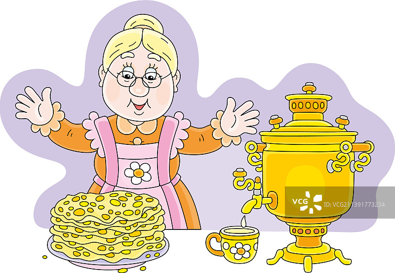 快乐的奶奶和美味的煎饼图片素材