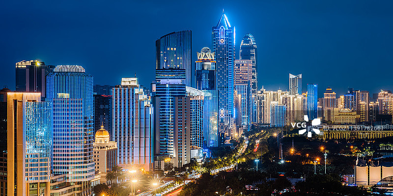 中国海南海口国贸CBD建筑群高视角夜景图片素材