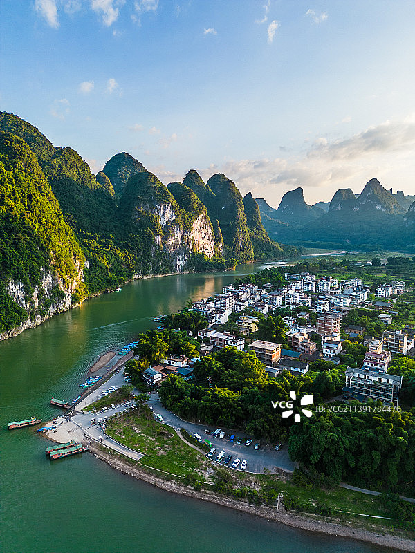 桂林阳朔兴坪傍晚风光图片素材