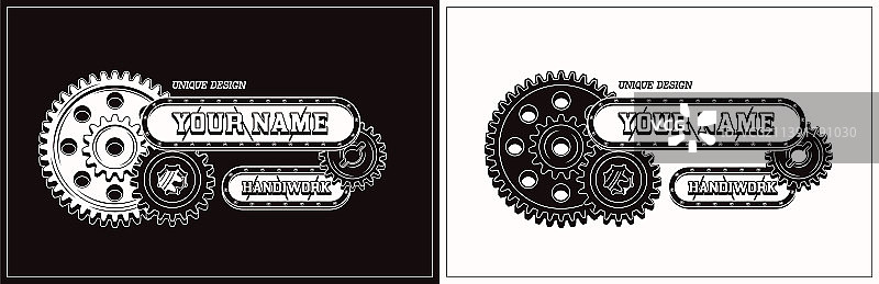 带黑白齿轮的矩形标签图片素材