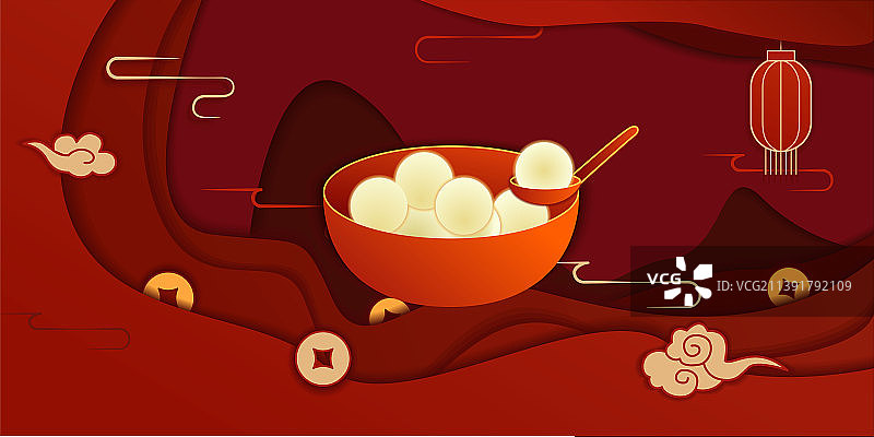 国风剪纸风格节日元宵节插画图片素材