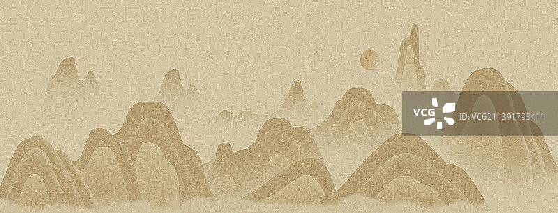 金色中国风新中式千里江山水墨山水插画，金融汽车行业房地产高端山水插画，庆典年中盛典年终盛典春节榜单图片素材