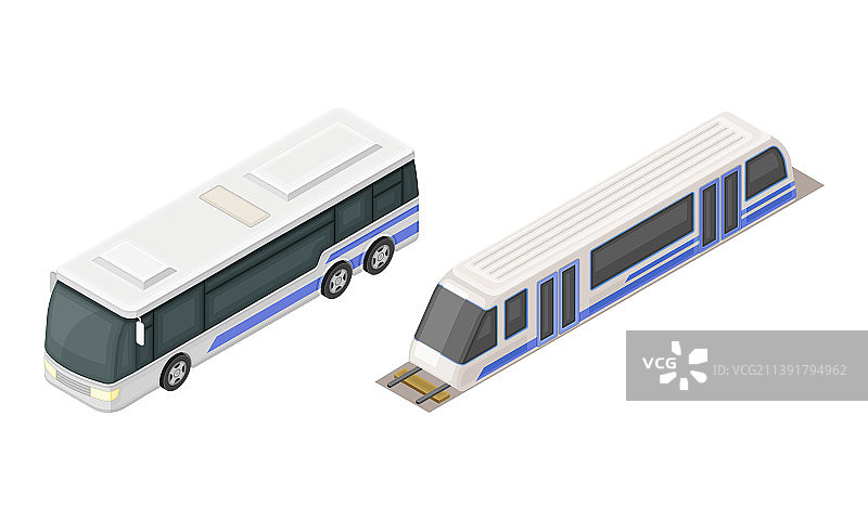 地铁列车和公共汽车交通2.5D图图片素材