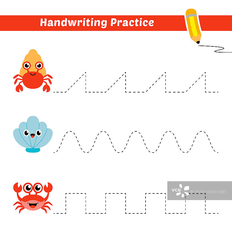 儿童手写练习：螃蟹与贝壳图片素材
